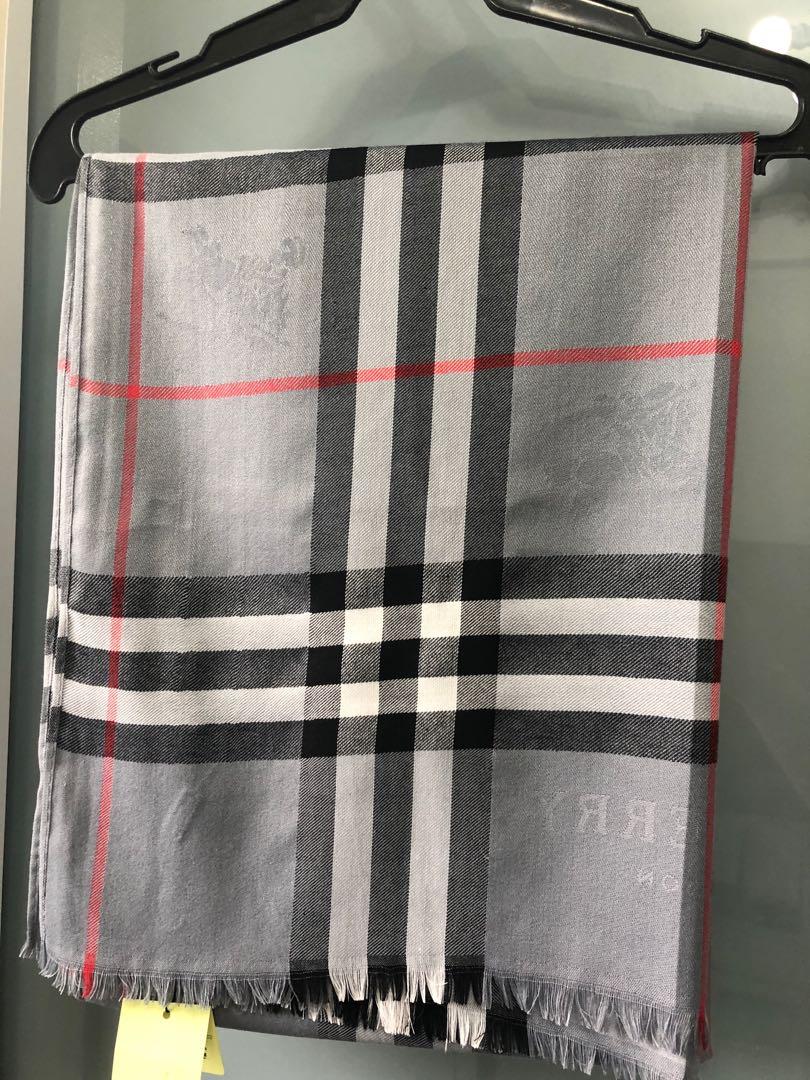 Authentic Burberry cashmere Shawl scarf - grey, Luxury, Accessories on  Carousell