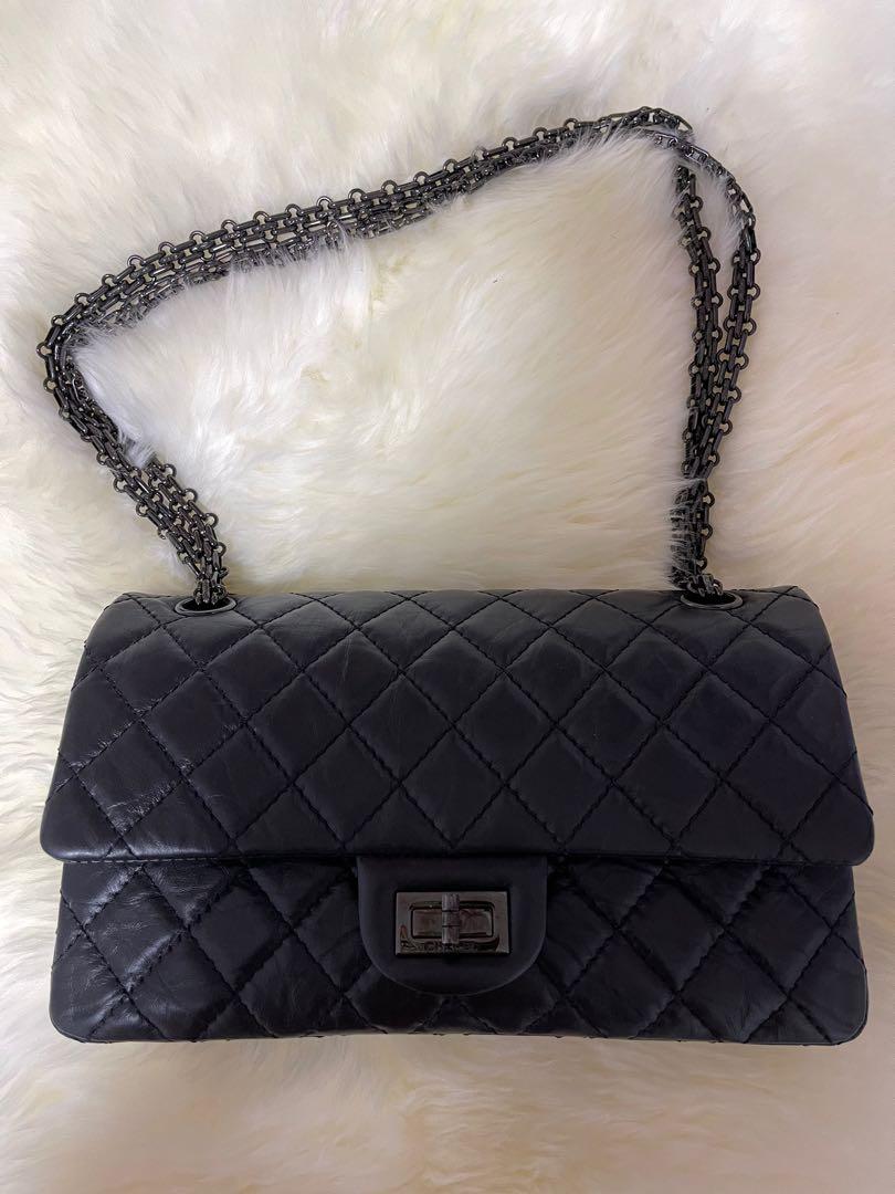 CHANEL 2.55 double flap bag in shiny black 'so black' leather - VALOIS  VINTAGE PARIS