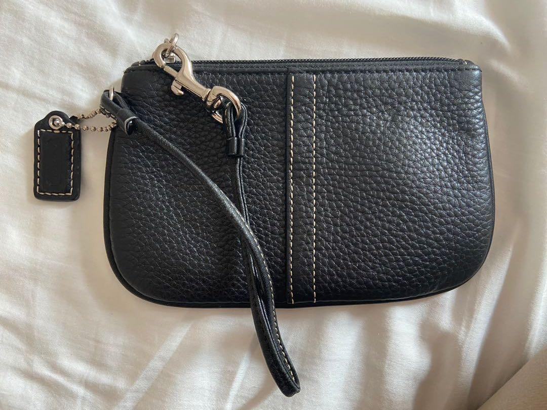 Black leather coach wristlet on sale
