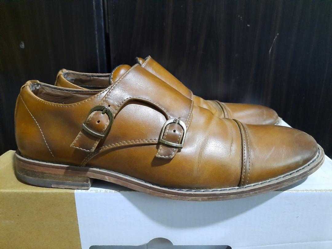 Double Monk Strap Mens Brown Leather 