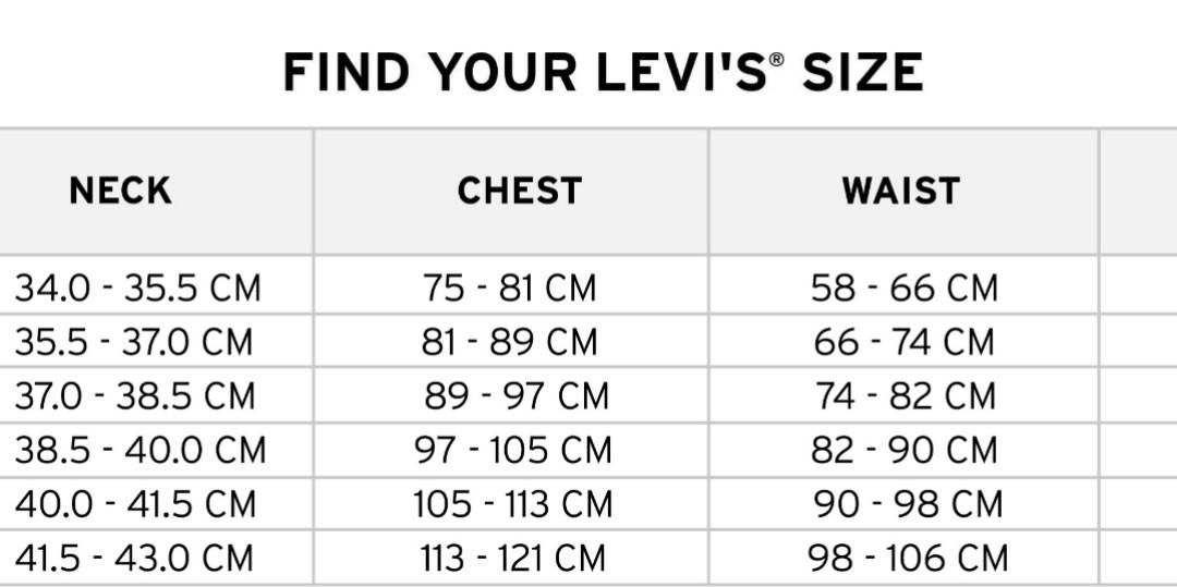 Levis hoodie size chart cheap