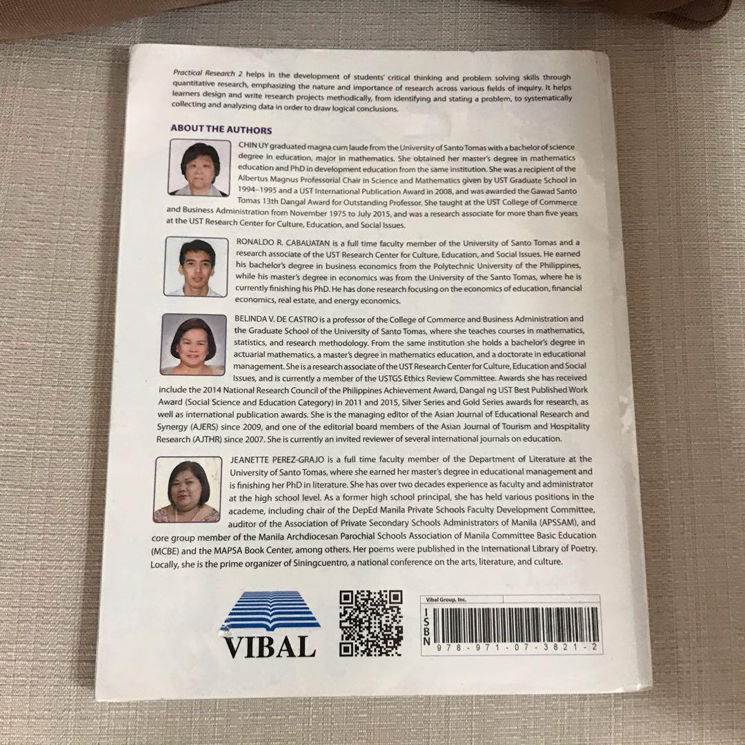Practical Research 2 by Uy, Cabauatan, De Castro and Grajo (Category: Textbooks) located in Antipolo. Submitted by myhikaw (Listing ID 1080397654, Image 3). Description: Good condition With plastic cover.