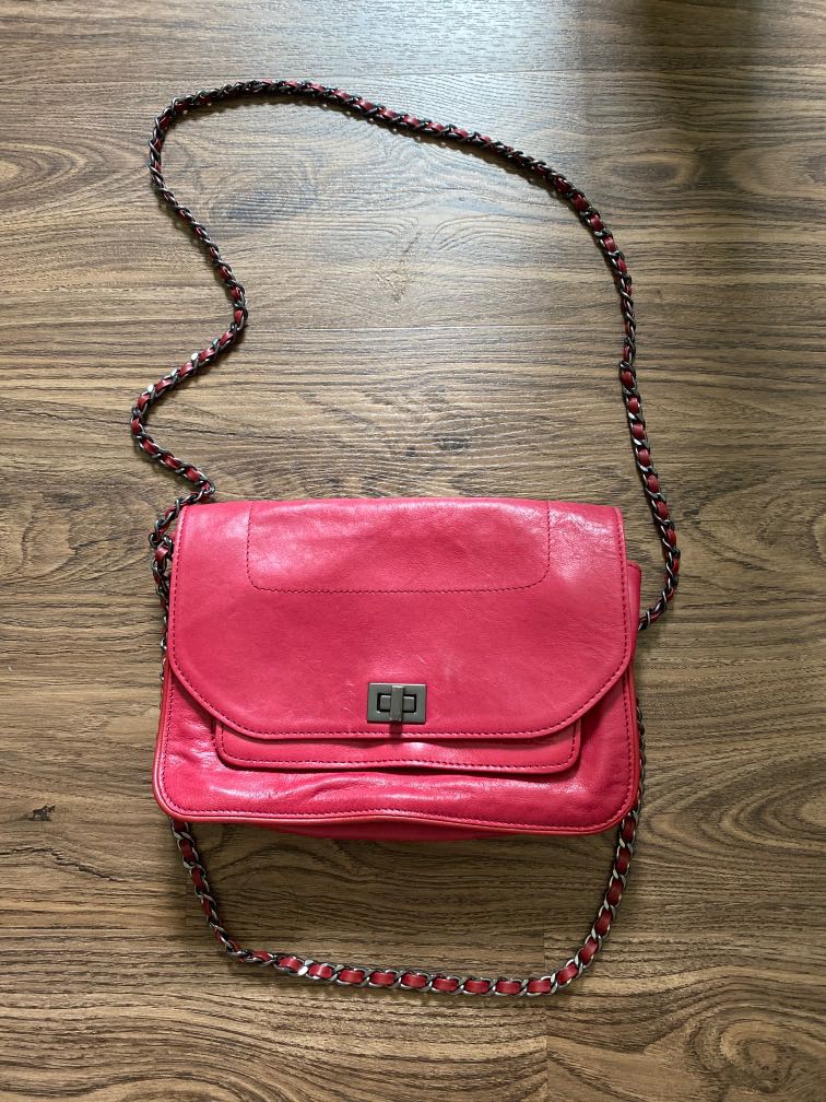 Rabeanco Red Leather Sling/shoulder bag, Luxury, Bags & Wallets on Carousell