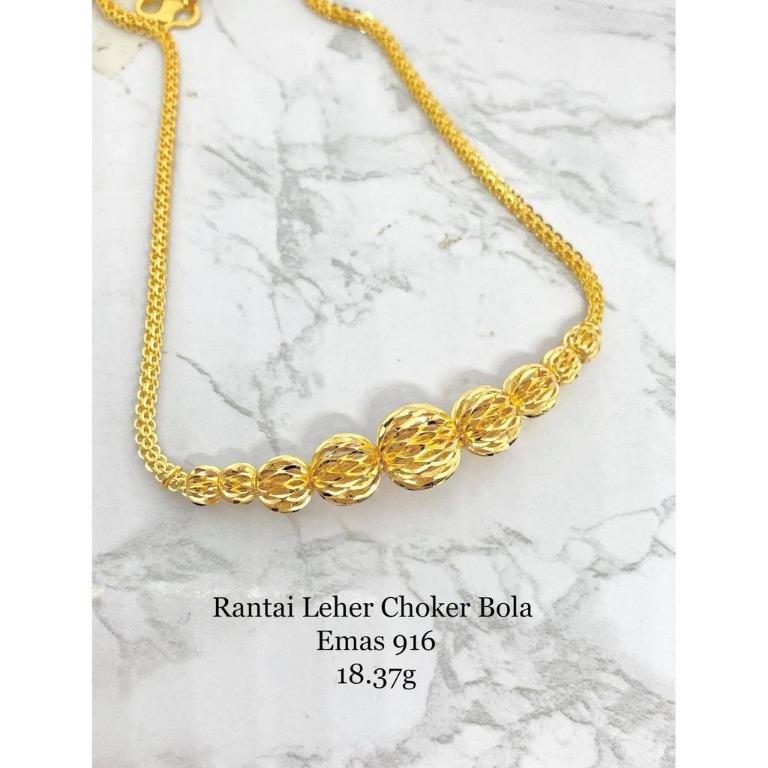 Rantai Leher Bola Bola Emas 916 Original Malaysia Facebook