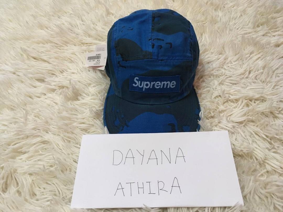 SUPREME OVERDYED CAMO CAMP CAP BLUE 