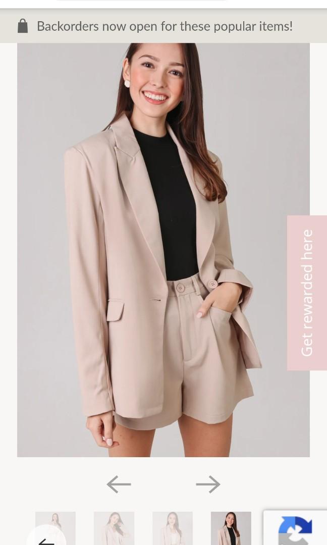 TVD Ellis Boyfriend Blazer in Khaki Chelsea XS Tailored Shorts in Khaki S