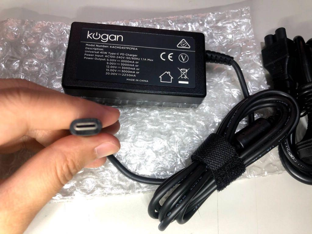 Universal 45W Type-C Charger (Category: Chargers) located in Quezon City. Submitted by outoftheboxph (Listing ID 1080559474, Image 2). Description: Universal 45W Type-C Power Delivery Charger Brand: Kogan (Australia) Model No.: KACHG45TPCPDA From laptops to mobile devices, the Kogan Universal 45W Type-C PD Charger can be used to charge any device with a USB Type-C port. Charges any USB Type-C electronic device Convenient compact and ultra-slim de