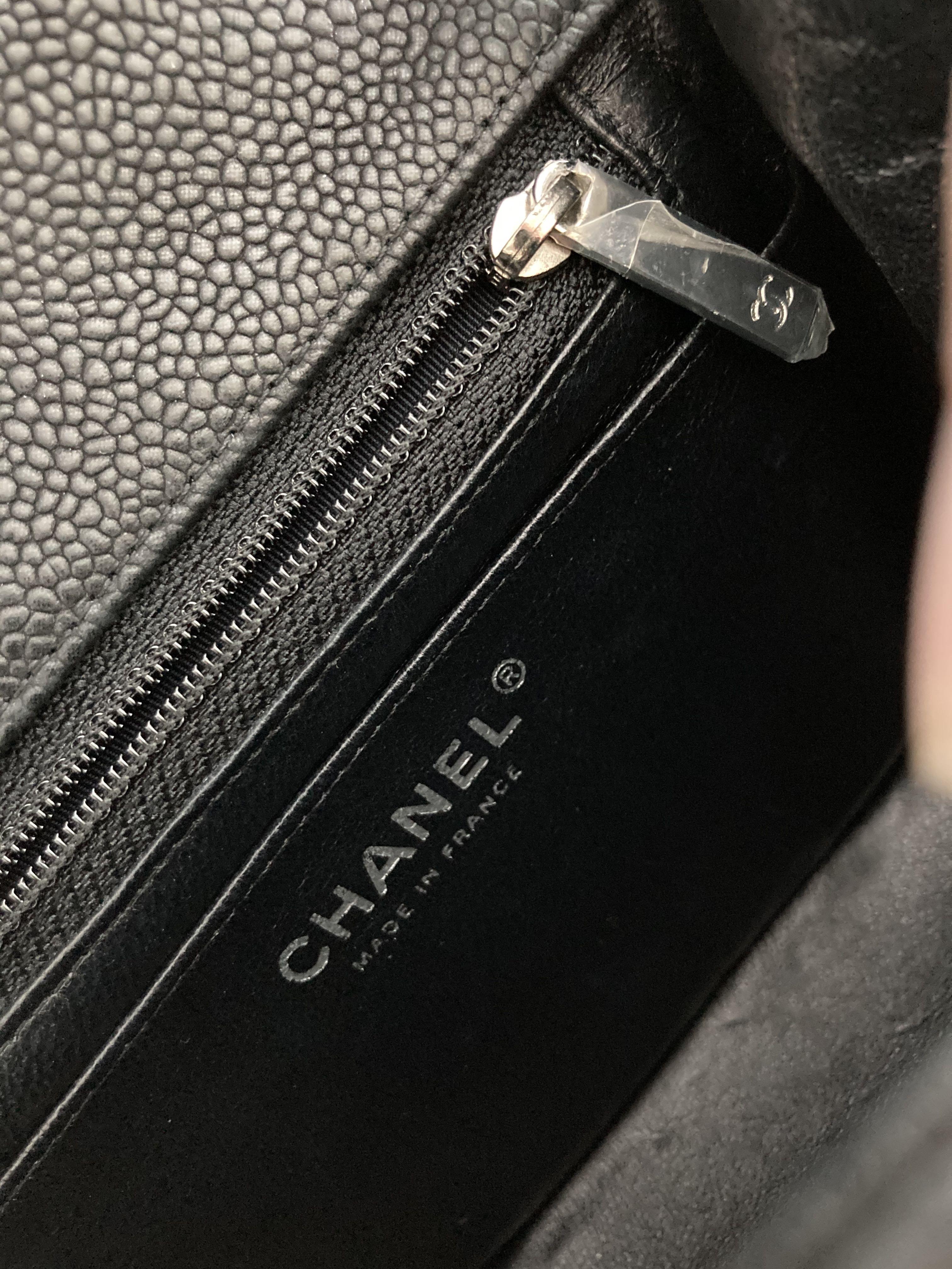 17 Chanel Mini Black Caviar Square Flap Bag in SHW, Luxury, Bags