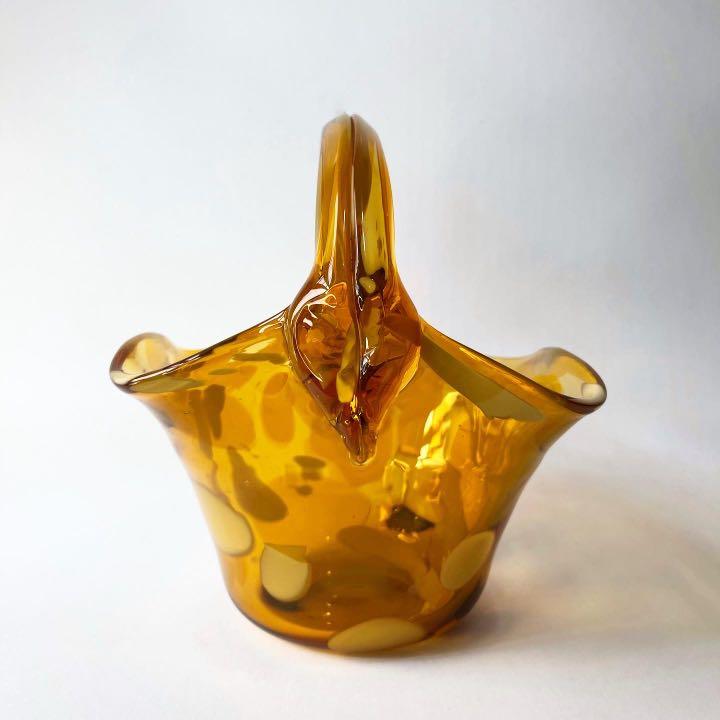 Amber Art Glass Basket Vase, Furniture & Home Living, Home Decor, Vases