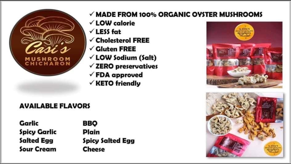 Casis Mushroom chicharon (Category: Local Eats) located in Binan City. Submitted by gladypie (Listing ID 1084914130, Image 2). Description: 🍄 🍄 🍄 Craving for a LESS GUILT and DELICIOUS SNACK? 😋🤤 Worry no more coz Casi's Mushroom Chicharon is here to satisfy your cravings! 🍄 ✅ Awarded BY Q Asia Magazine as the BEST QUALITY MUSHROOM CHICHARON IN METRO MANILA ✅Awarded BY ELITE BUSINESS AND LEADERSHIP AS PREMIER MUSHROOM CHICHARON ✅ Made of fre
