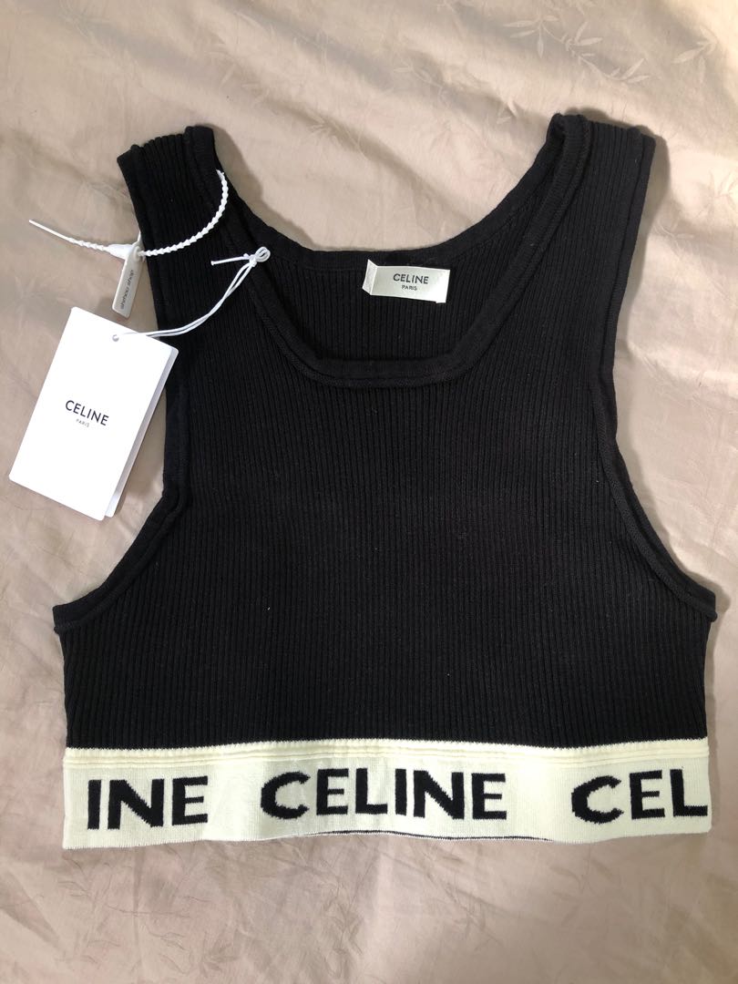 Celine SS21 Black Ribbed Crop Top - size M, Women's Fashion, Tops