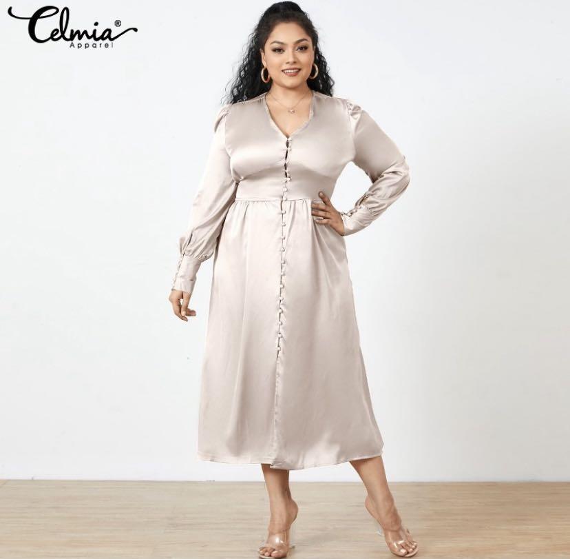 Button down satin dress Clearance