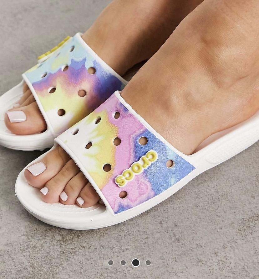 Crocs classic slides flat sandals in tie dye Women s Fashion