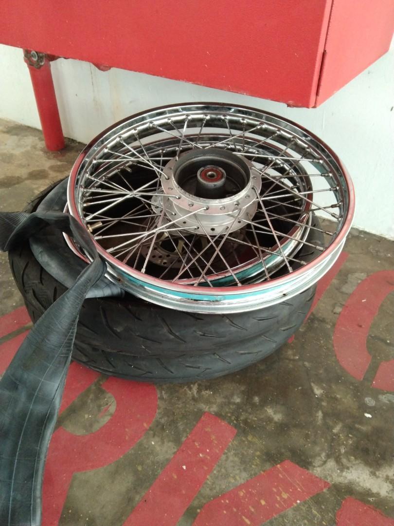 Honda wave spoke rim complete set with hub and spoke and free Irc Tyre ...