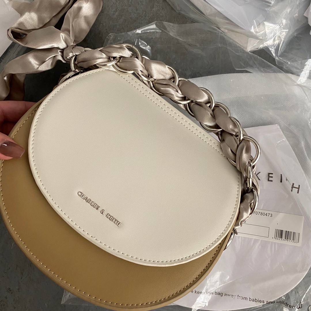 Charles & keith satin deals scarf semi circle bag