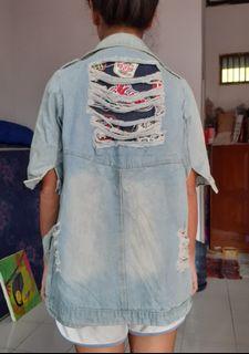 Blue ripped jeans jacket - Korean Style | Jaket jeans sobek