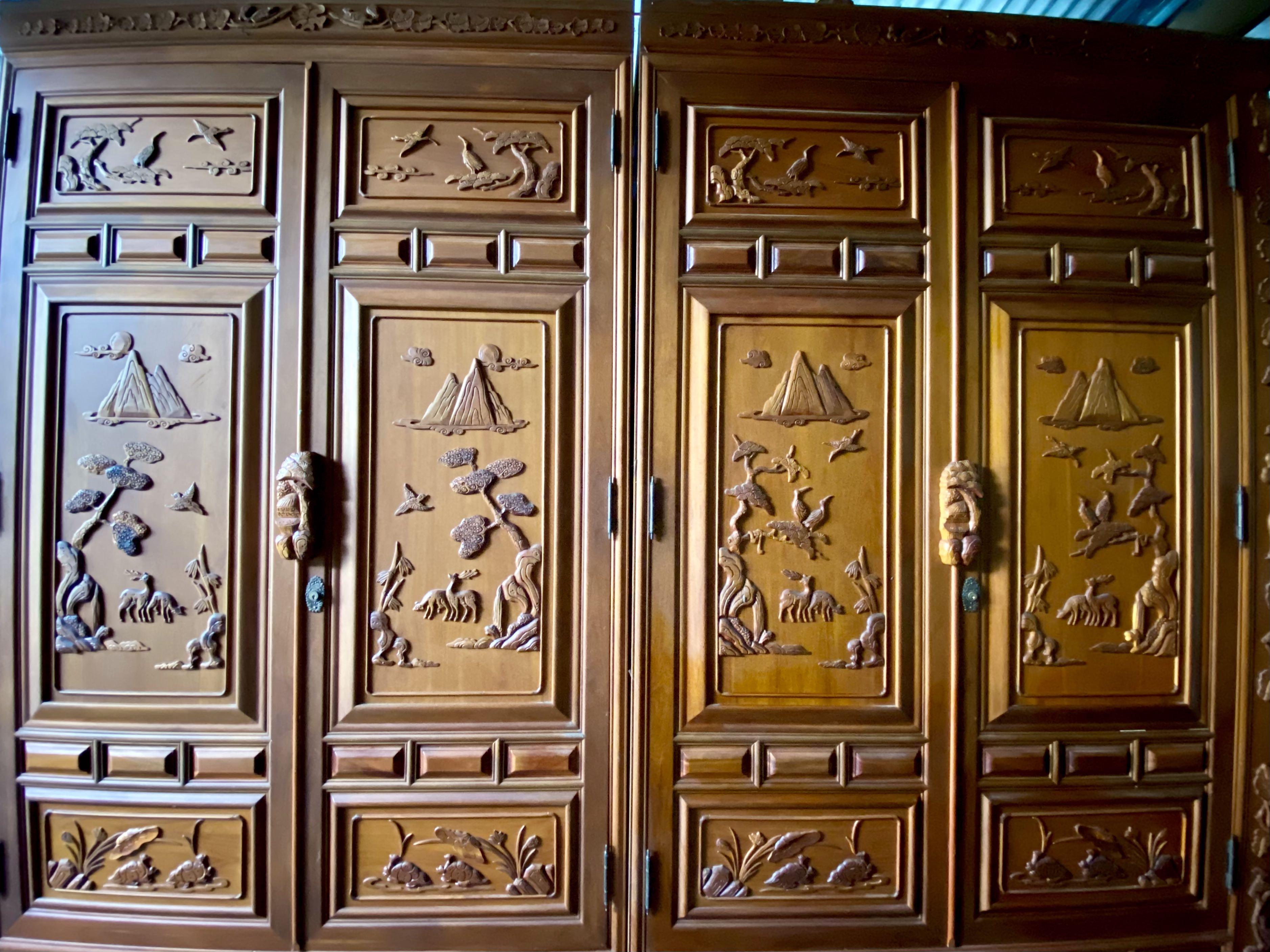 Set of Wood carving cabinets aparador wardrobe Furniture Home