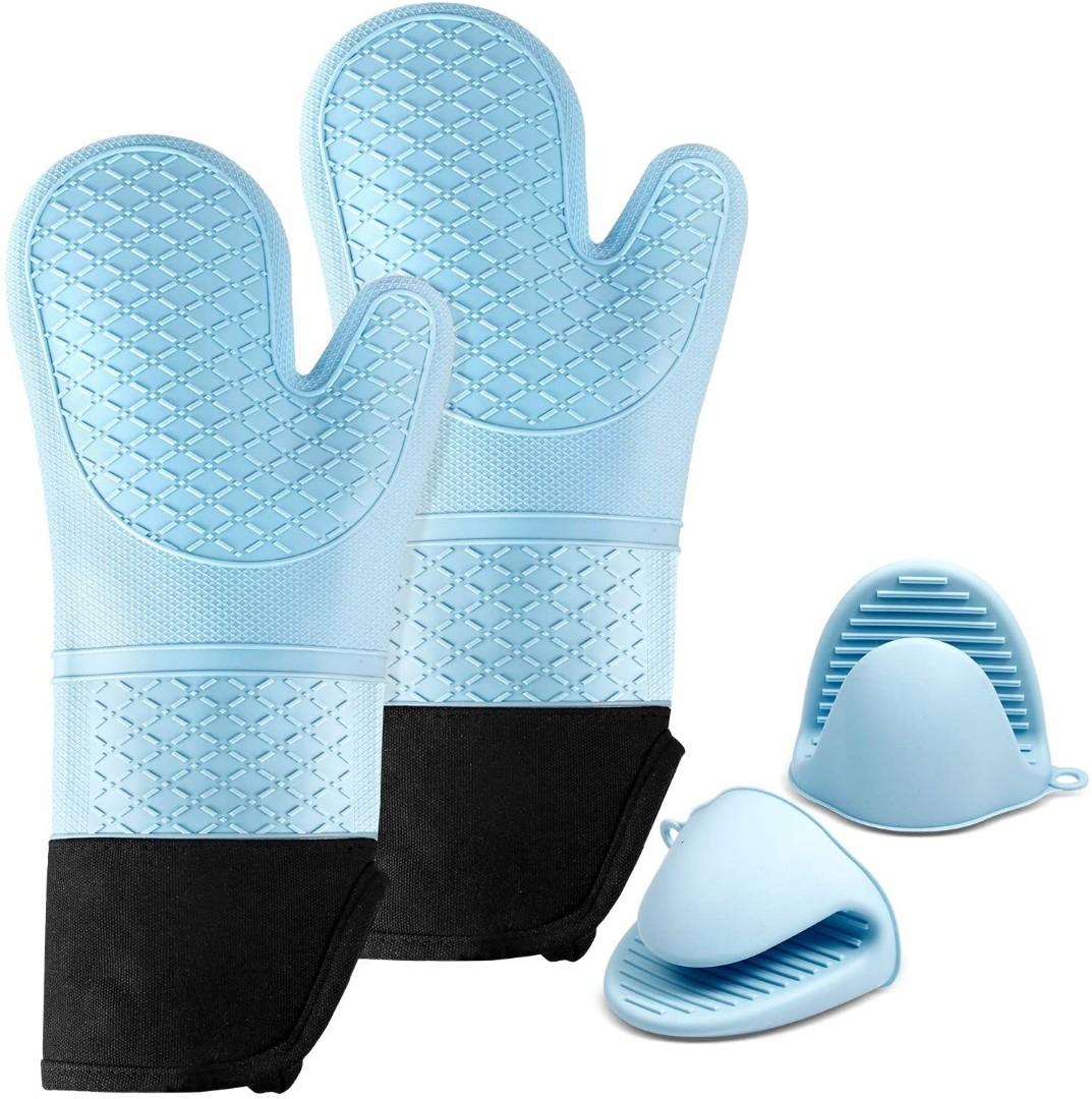 2 Silicone Heat Resistant Oven Gloves Non Slip Safe Grip Cooking Pot Holder  Mitt