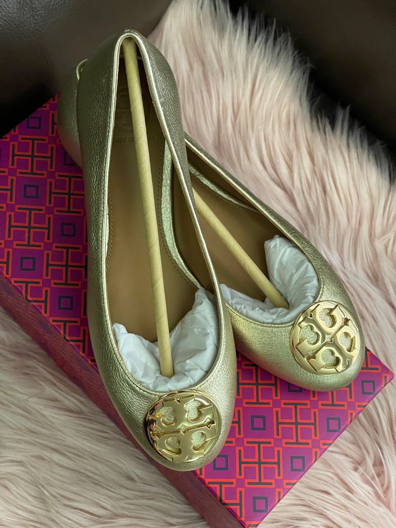 metallic tory burch flats