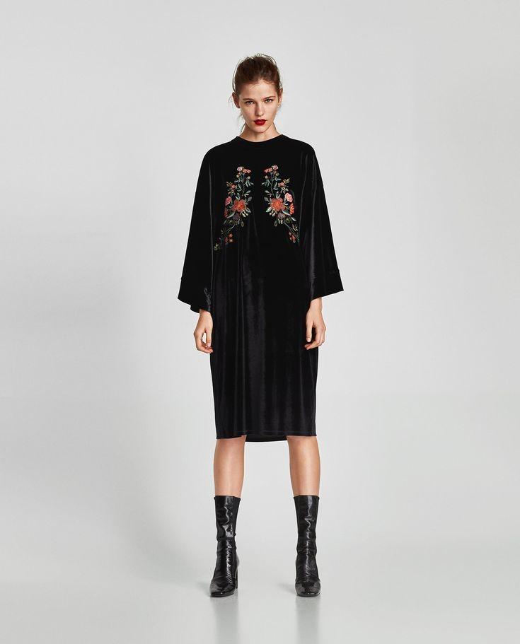 Embroidered velvet dress zara clearance
