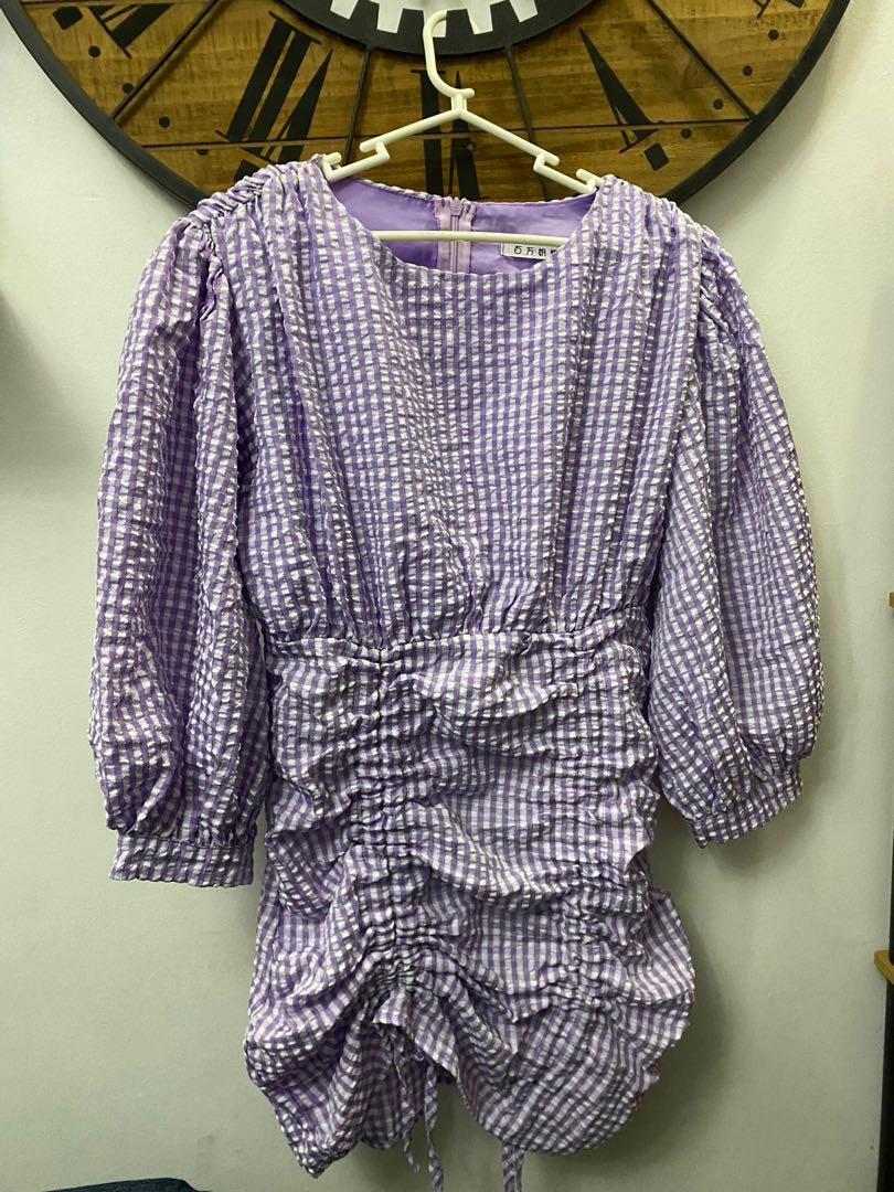Zara Purple Gingham Puff Dress, Women's 