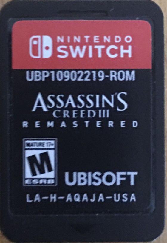 Assassins Creed III ( Remastered ) (Category: Nintendo) located in Pasay City. Submitted by ryan2119 (Listing ID 1086709506, Image 2). Description: assassins creed III remastered physical game card there is no box ( Cartridge only as shown on the photos ) available through Gcash Cash on Delivery via Lalamove shipping fee will be shoulder by the buyer .