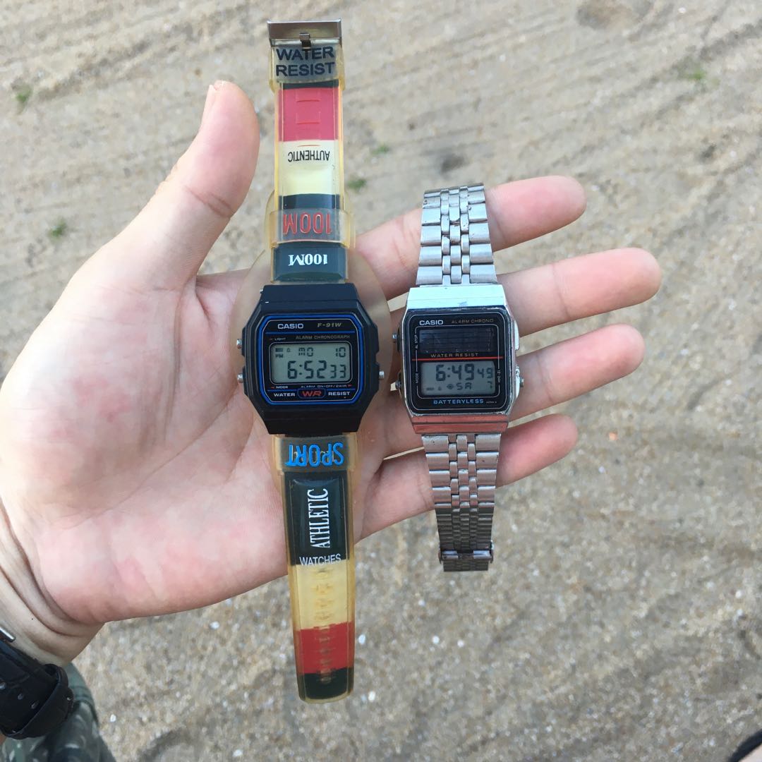 Casio F-91 + Casio Al-180 Bateryless(solar), Men's Fashion, Watches \u0026  Accessories, Watches on Carousell