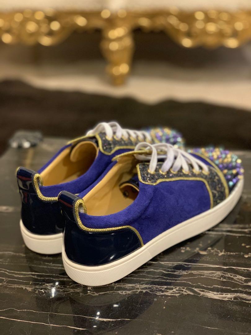 Christian Louboutin Cobalt Blue Suede Louis Junior Spikes Sneakers Size  42.5 Christian Louboutin