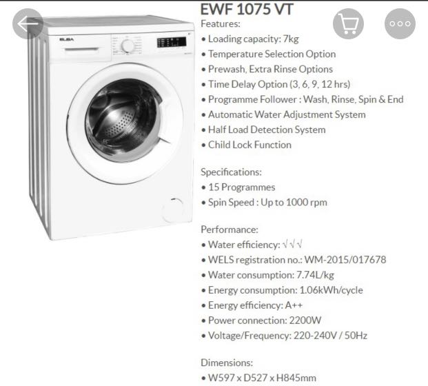 Elba washing machine, TV & Home Appliances, Washing Machines and Dryers