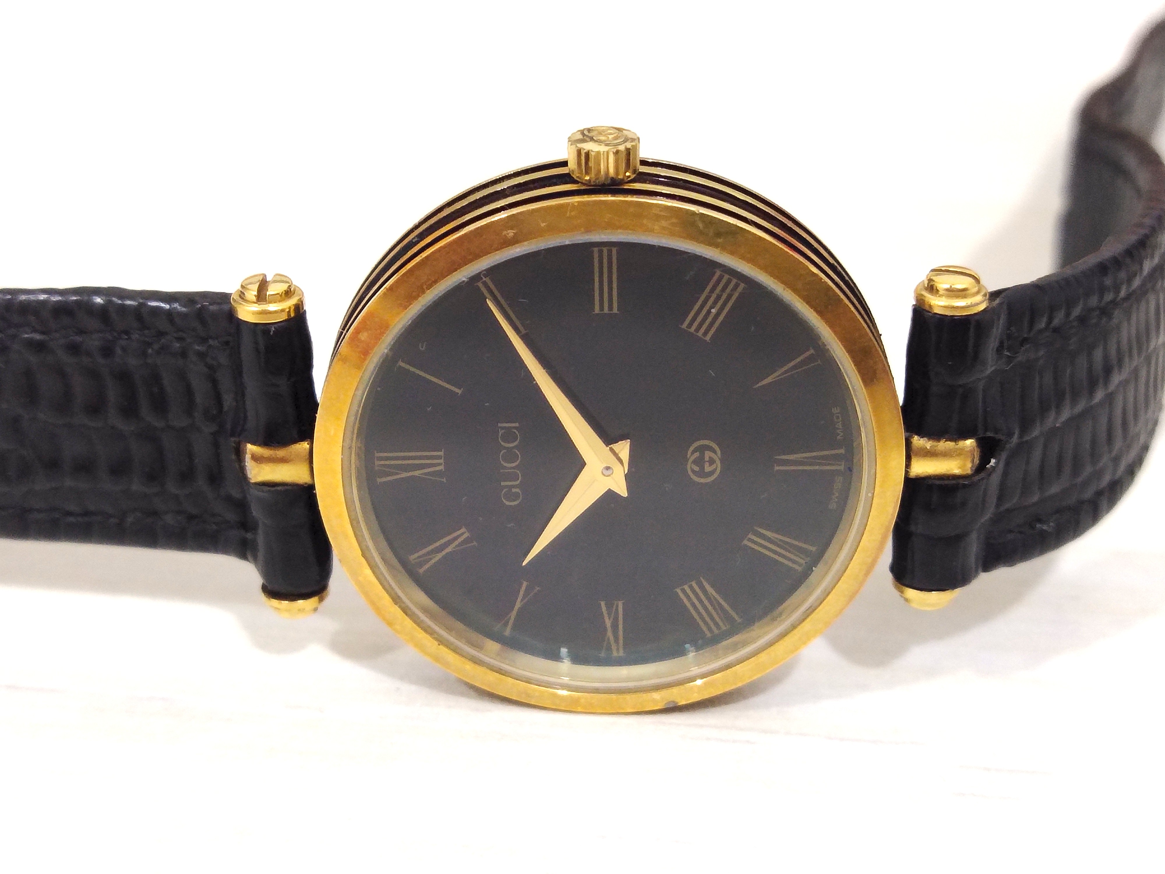 Gucci women's watch best sale black leather band