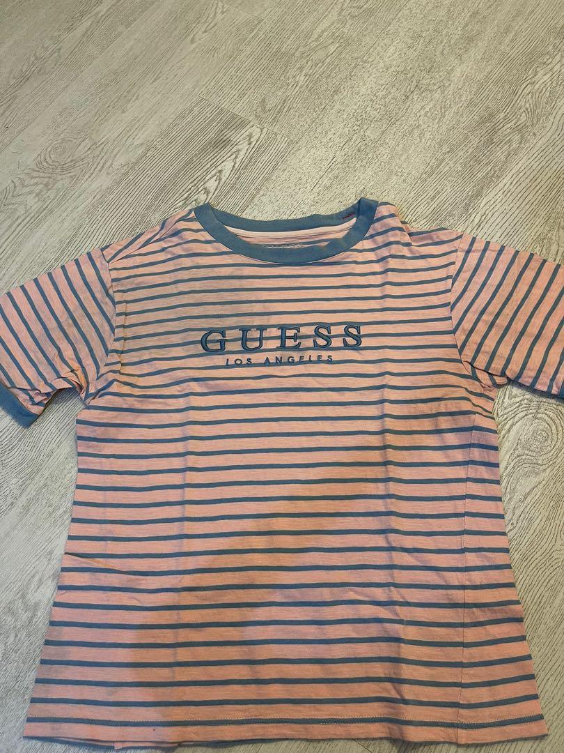 guess blue and pink striped shirt Big 