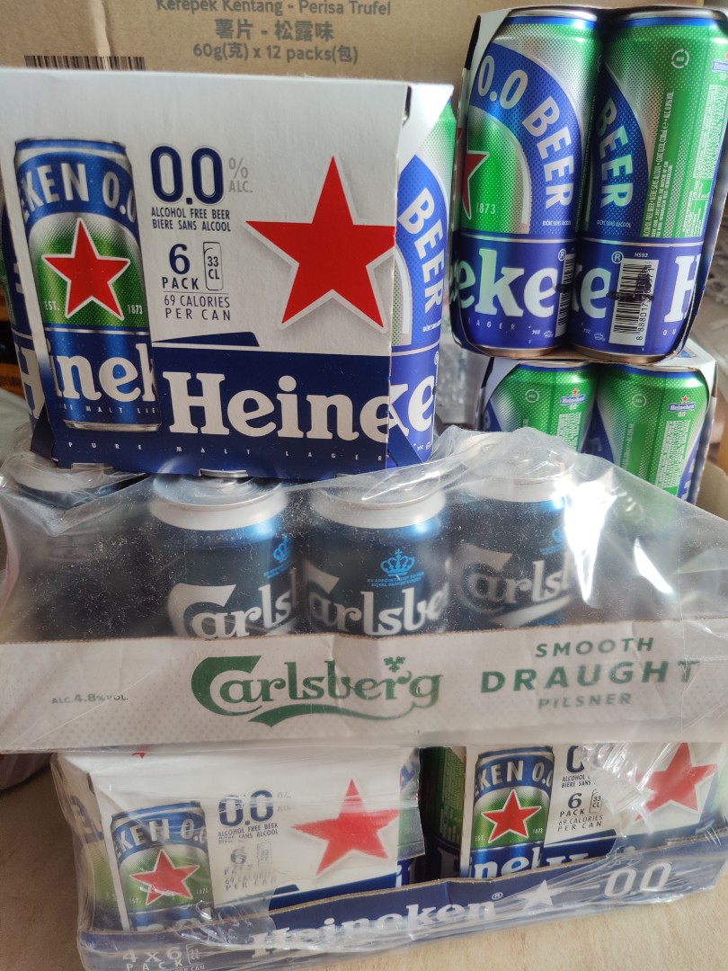 Heineken 0 Carlsberg Alcohol Free Beer Food Drinks Alcoholic Beverages On Carousell