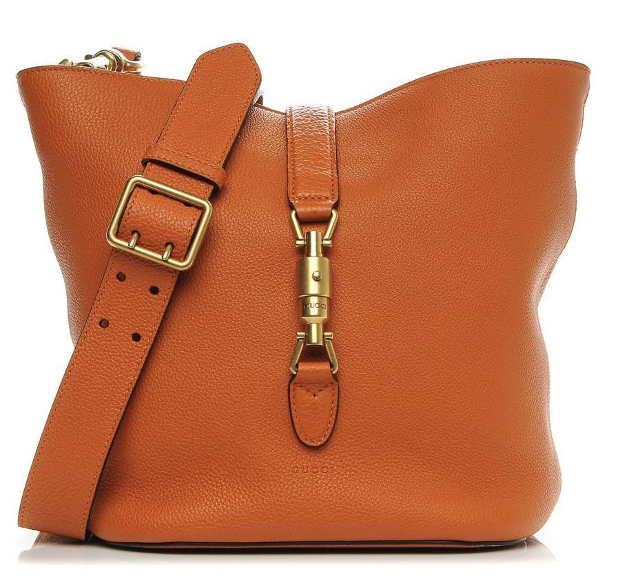 Kept Unused GUCCI Soft Grained Calfskin Small Jackie Bucket Bag Orange