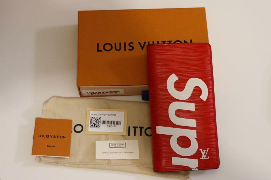 Louis Vuitton X Supreme Brazza Red Epi Leather Bi Fold Wallet