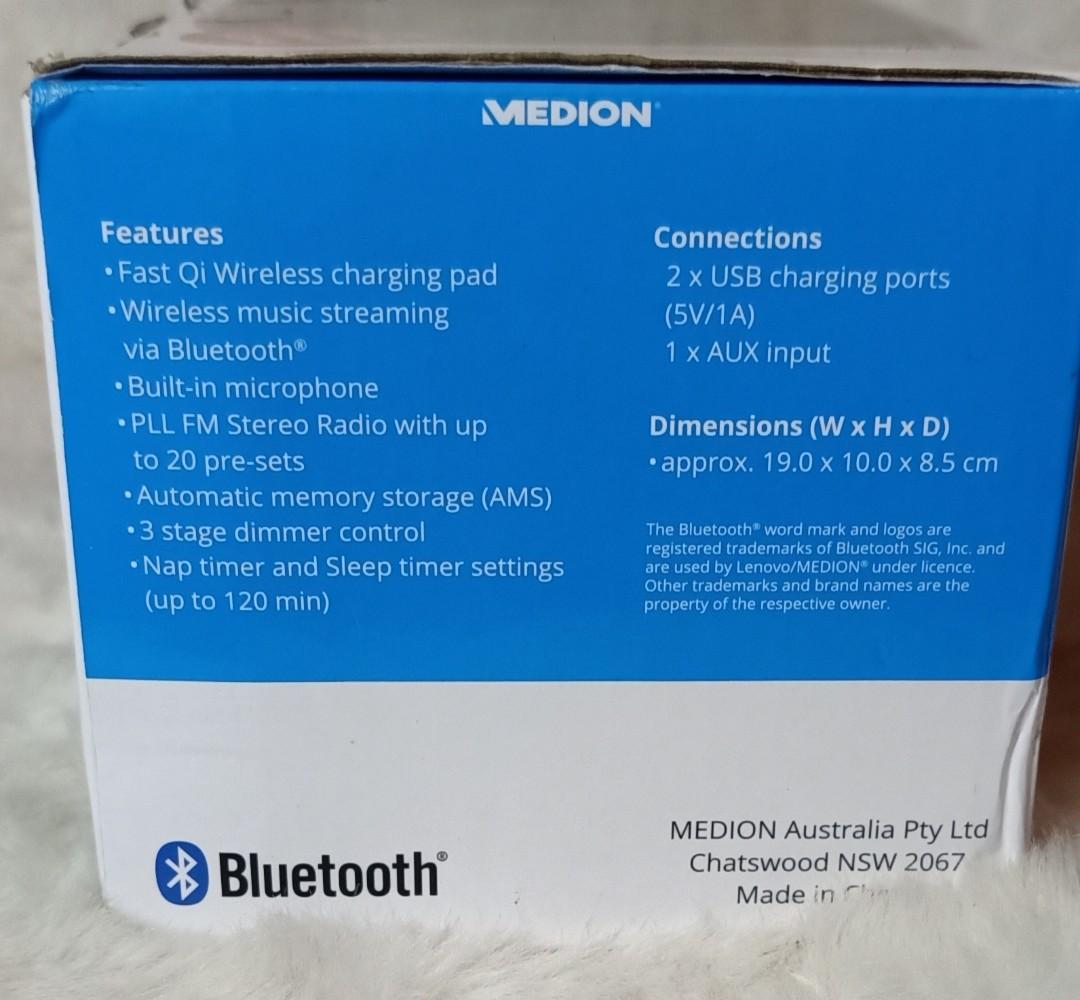 Medion Large Display Clock Radio with Qi Wireless Charging Bluetooth V5.0, Speaker, Furniture