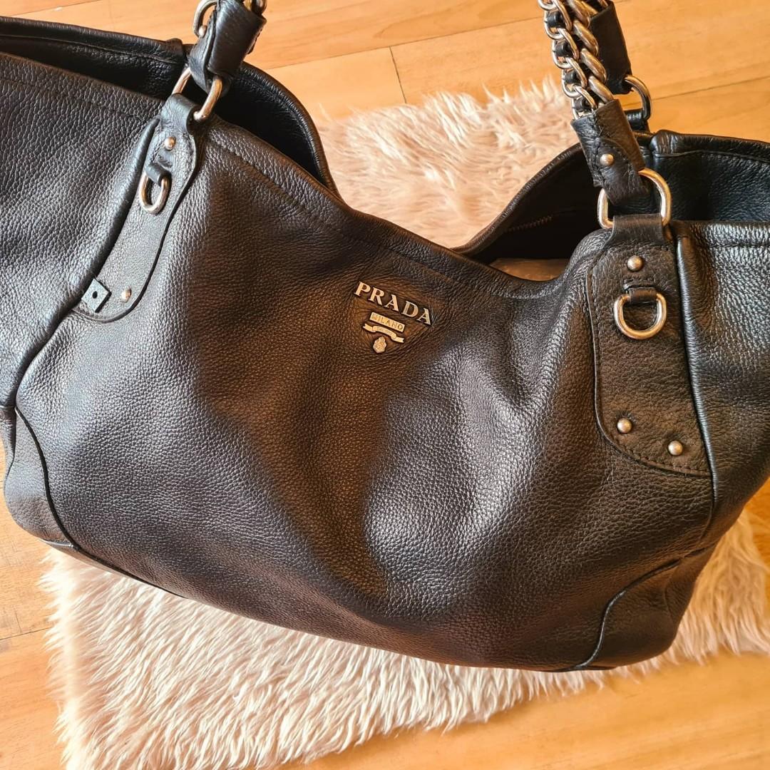 Prada Cervo Lux Black Large Chain Shopping Tote Bag – I MISS YOU VINTAGE