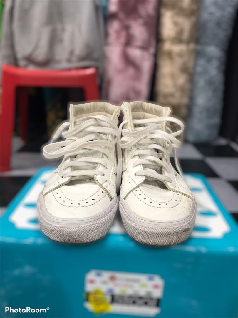 Vans SK8 HI All White Leather Men s Fashion Footwear Sneakers