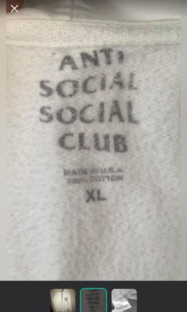 White Anti social social club hoodie (Category: Activewear) located in Manila. Submitted by margielawestwood (Listing ID 1086770729, Image 3). Description: Nego for sure buyers.