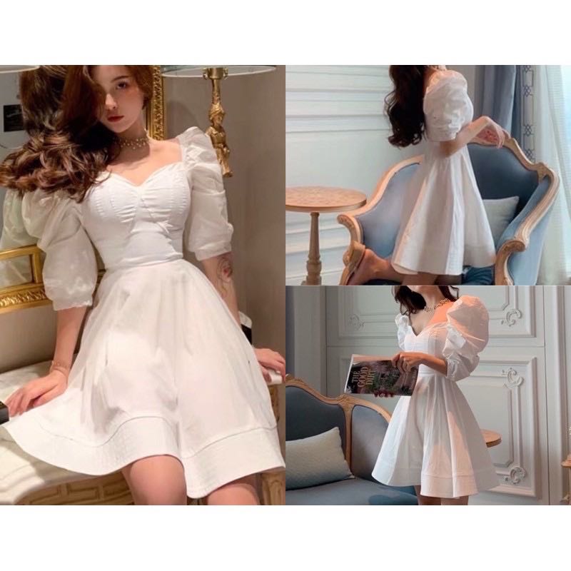 White Puff Sleeve Dress Formal Modern 