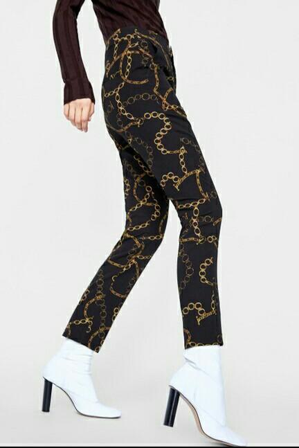 ZARA Chain Print Pants Black M Fesyen Wanita Pakaian Wanita