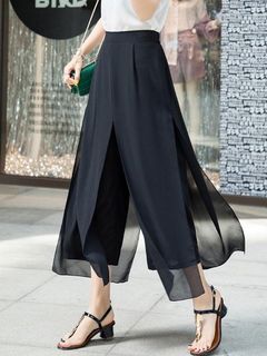 韓國新款 - 寬鬆百搭薄款雪纺闊腿褲裙褲九分休閒褲64231049210242110