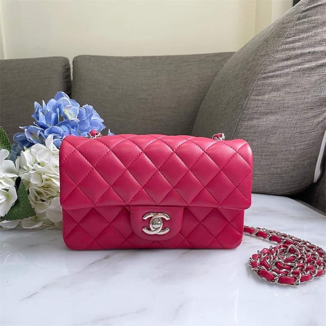 Chanel Lambskin Quilted Mini Rectangular Flap Dark Pink