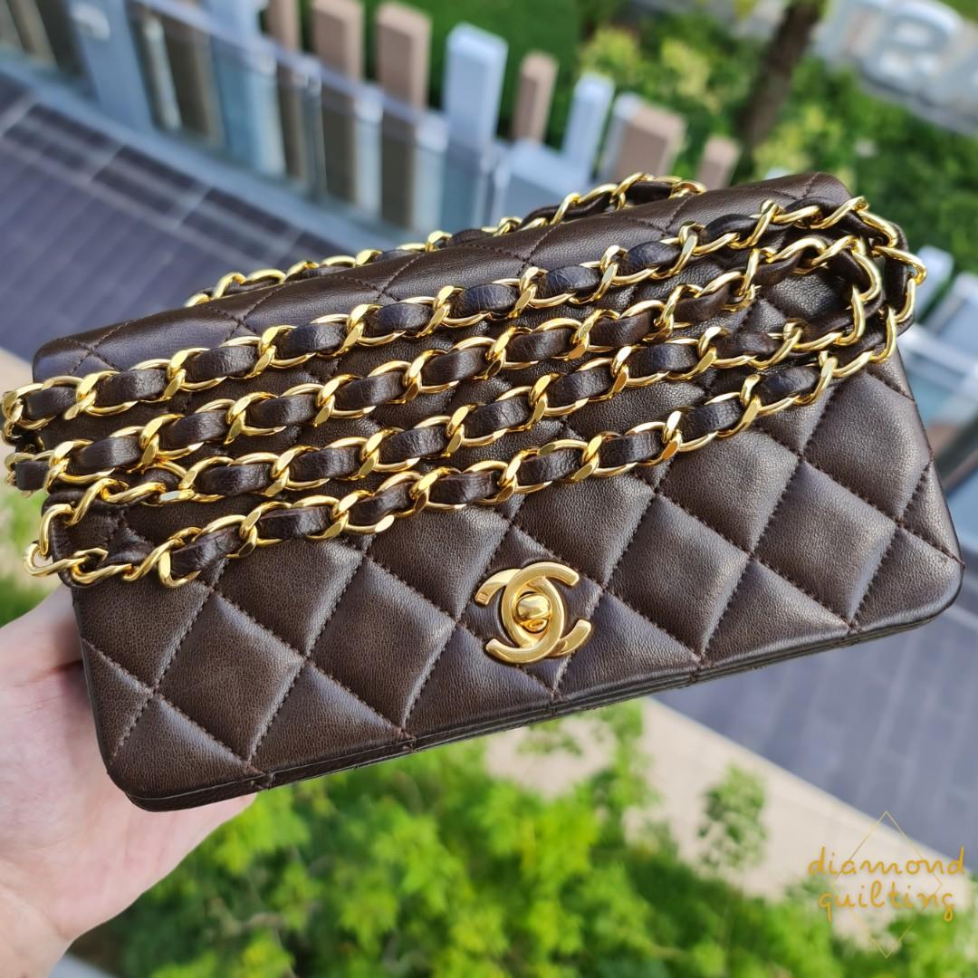 SOLD) CHANEL BROWN VINTAGE MINI CLASSIC FLAP FULL 24K GOLD