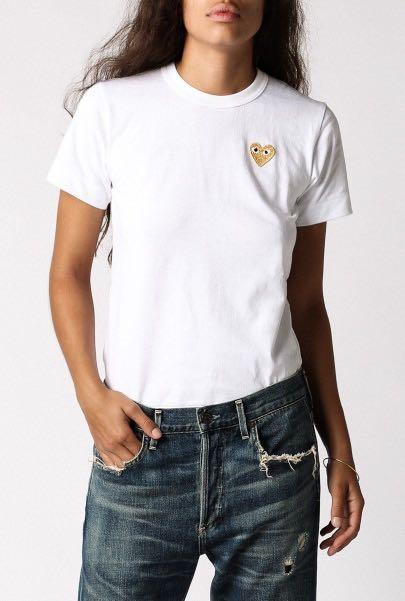 COMME DES GAR ONS PLAY T Shirt With Gold Emblem Women Women s