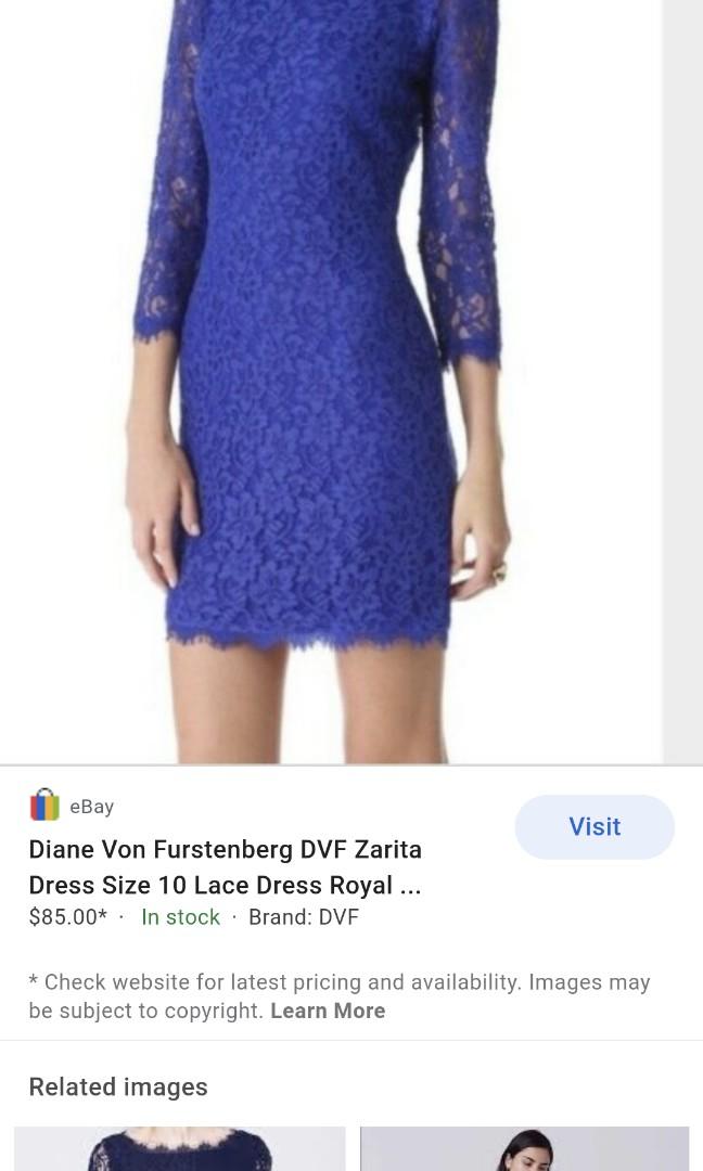 dvf blue lace dress sz xs, Women's Fashion, Tops, Sleeveless on