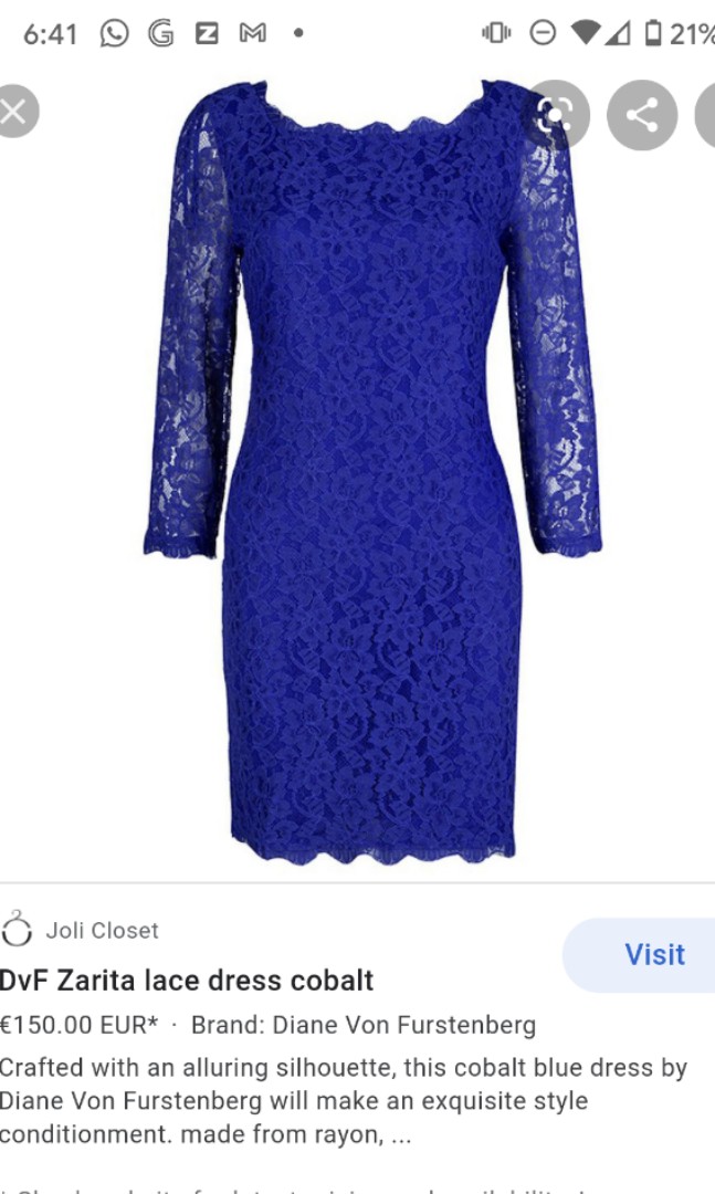 dvf blue lace dress sz 0 xs, Women's Fashion, Tops, Sleeveless on Carousell