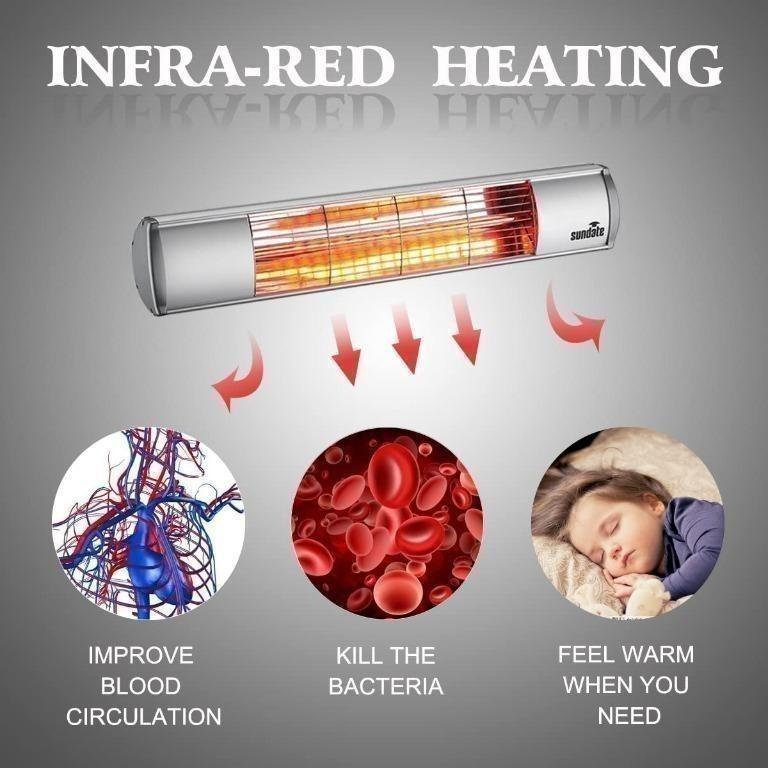 FREE DELIVERY) Sundate Electric Infrared Heater, 2000W Wall Mounted Patio  Heater, Outdoor/Indoor Infrared Space Heater Golden Tube Waterproof IP65  for Home, Garden, Office, Restaurant. etc., TV u0026 Home Appliances, Kitchen  Appliances, Other