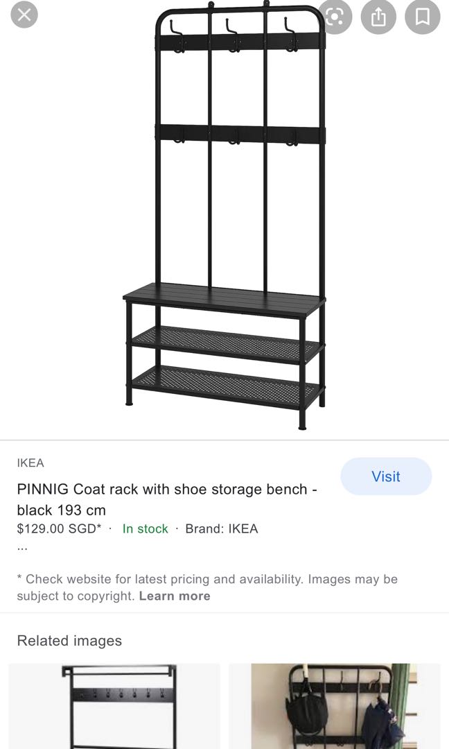 Ikea Pinnig Coat Rack With Shoe Storage, Coat Rack With Shoe Storage Bench Black 193 Cm
