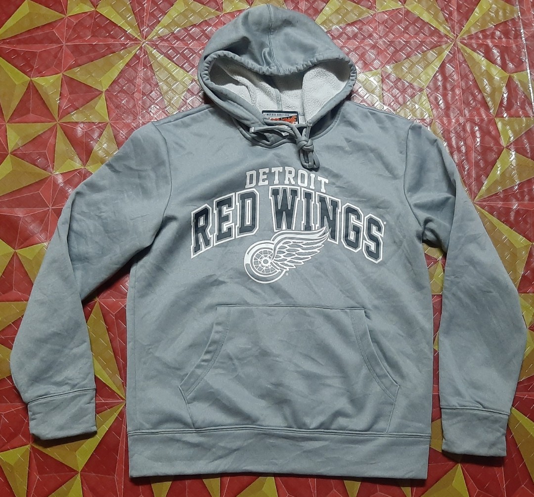 Detroit Red Wings Sweatshirt Mens Medium Adult Gray Zip Up Hoodie