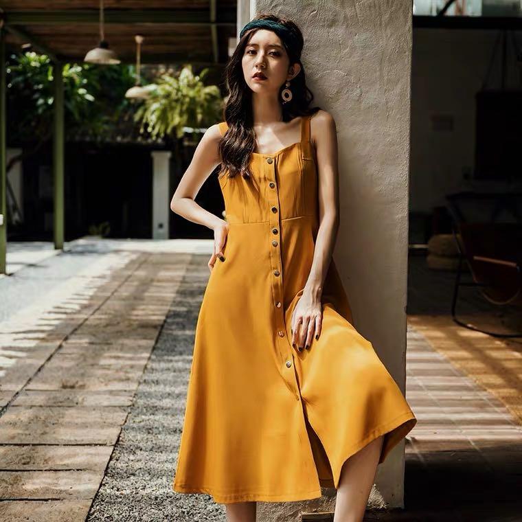 Mustard button best sale down dress
